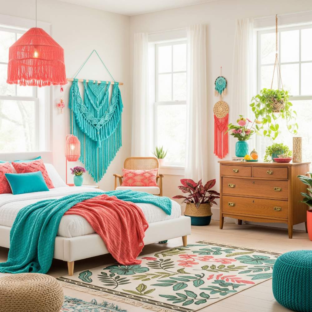 nterior decoration for bedroom with cozy bed and modern decor.
