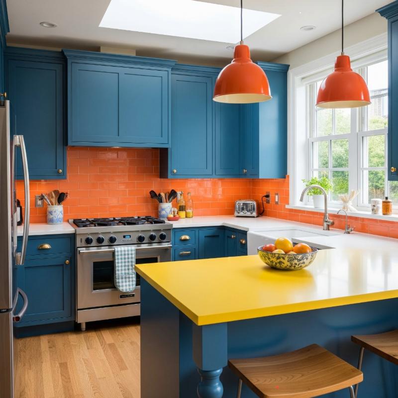 A bold and modern kitchen design with vibrant colors, created by an expert Interior Design Firm in Kolkata.