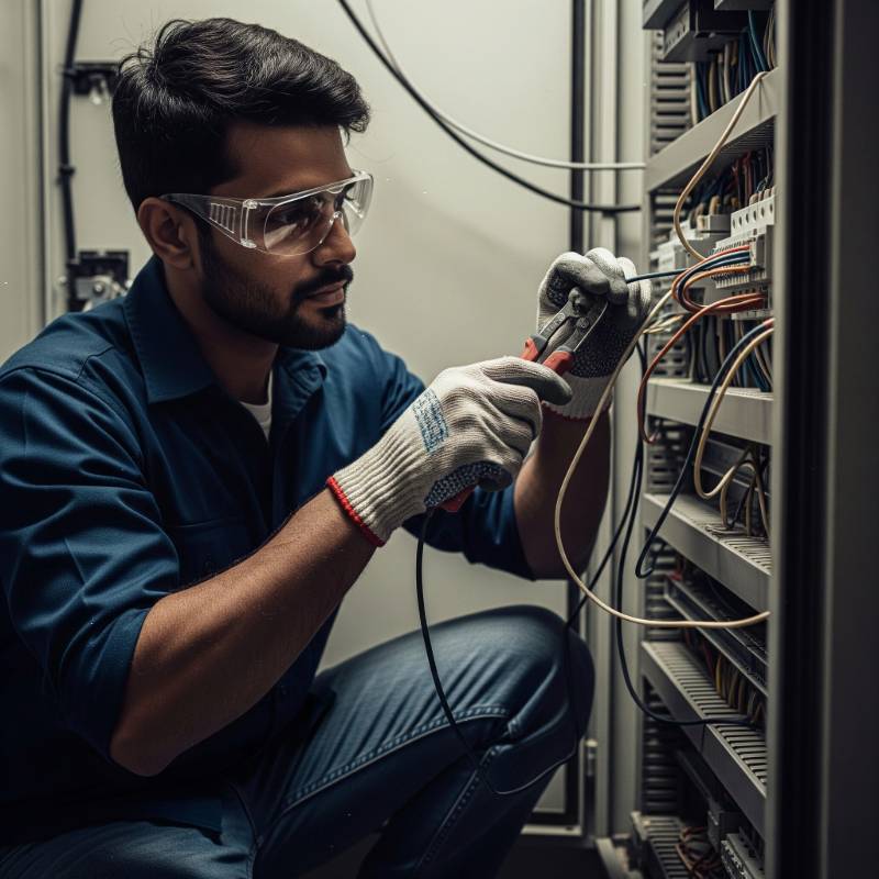 Electrician fixing control panel wiring for an Interior Design Firm in Kolkata.