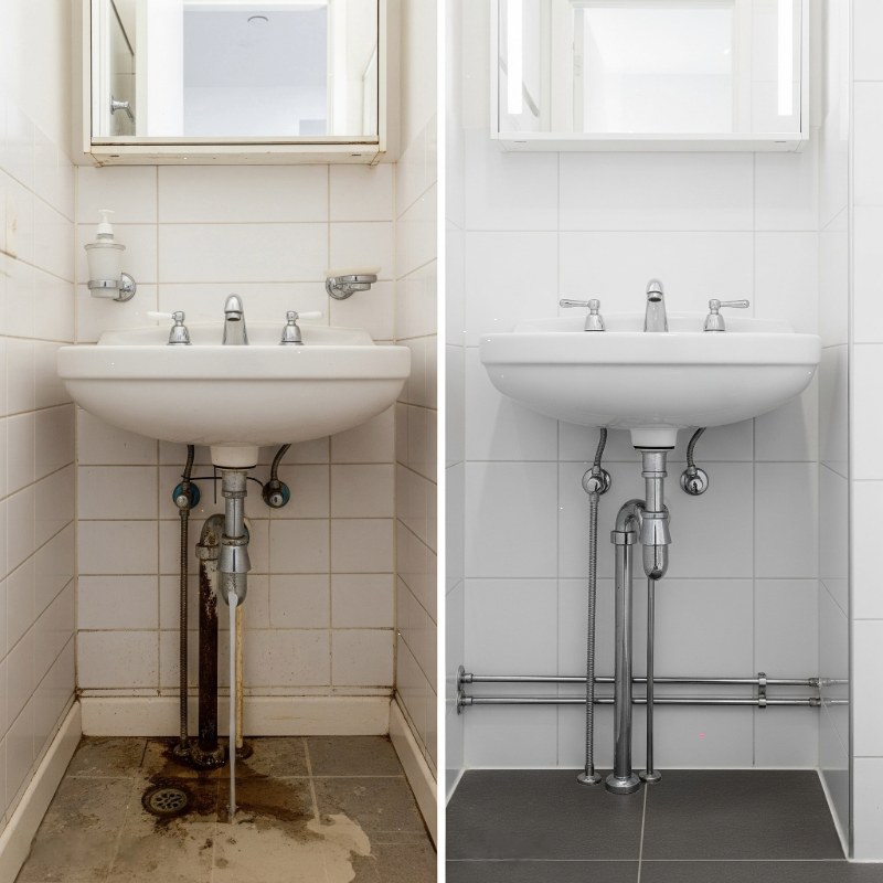 Plumbers in Kolkata sink repair before and after.
