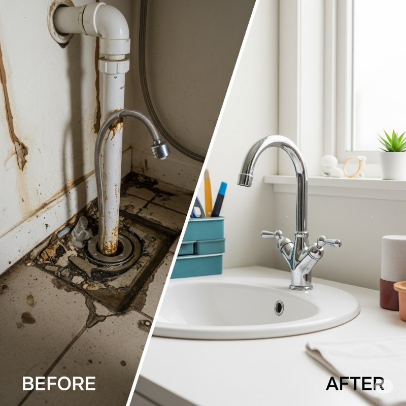 Before & after sink repair by expert Plumbers in Kolkata.