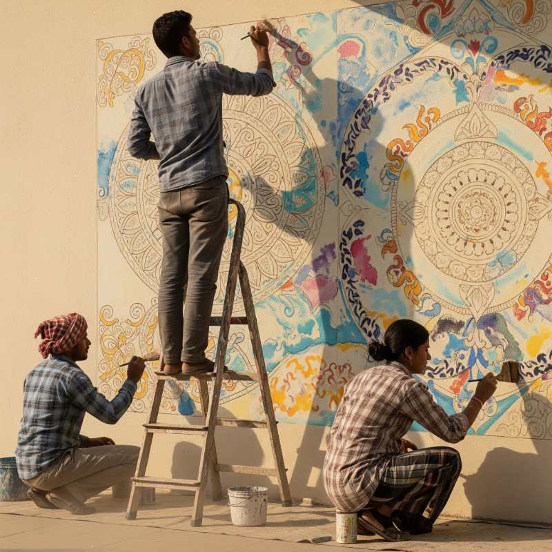 wall painting in Kolkata, mural art Kolkata, traditional wall painting, Kolkata street art, Kolkata artists
