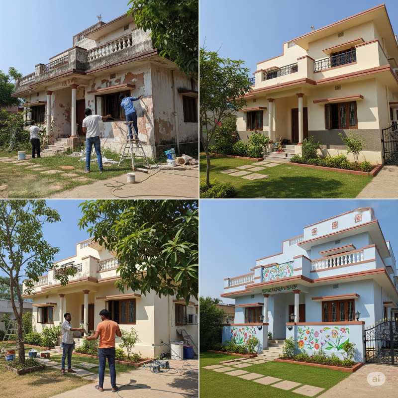 House wall painting in Kolkata by Estate Contractor with floral design.